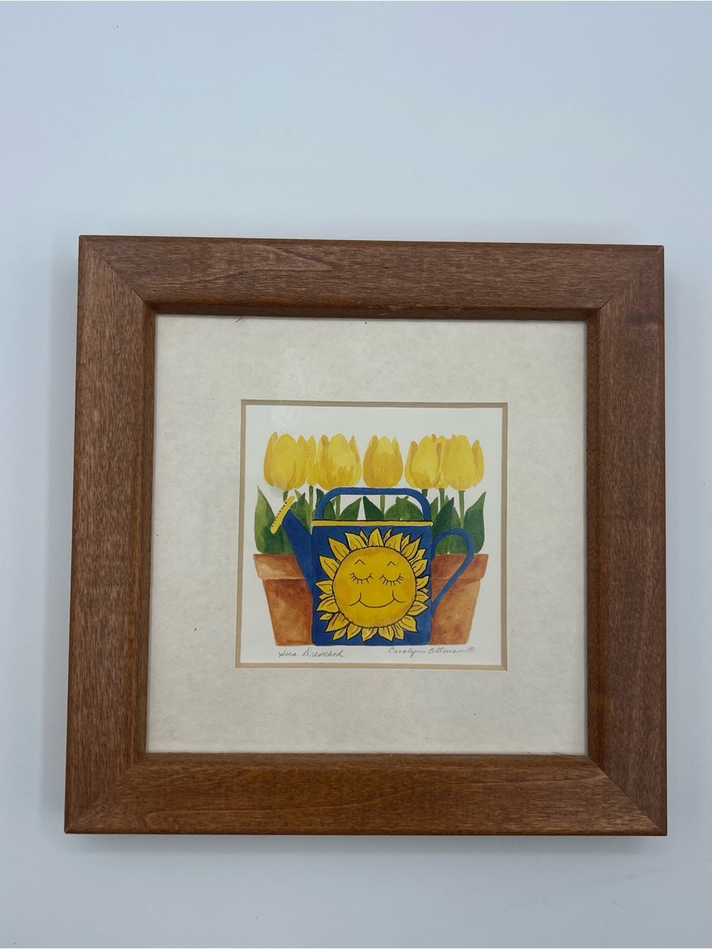 Vintage framed art flower Sun celestial 1990s 6”x6”
